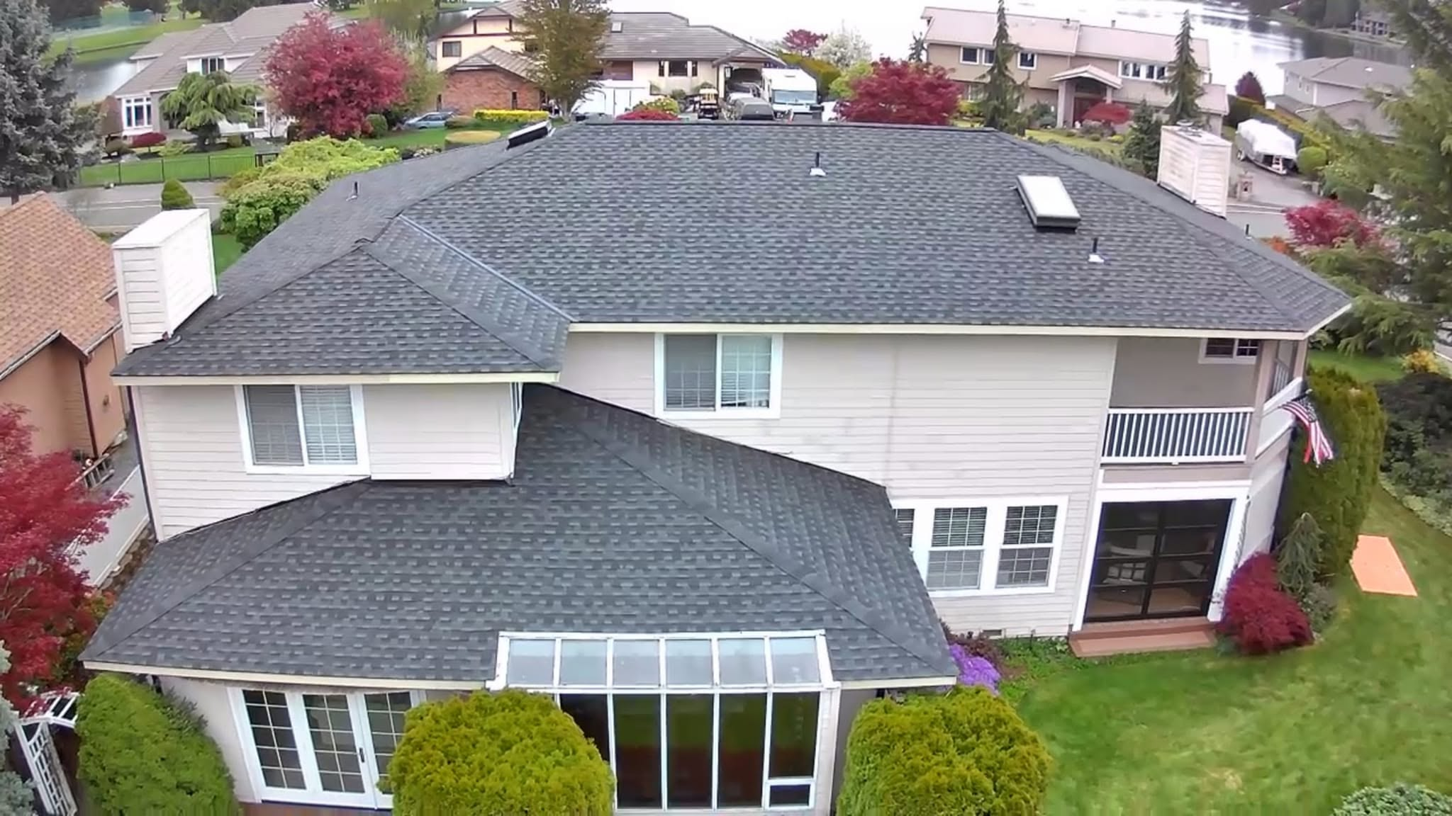 Aerial view of a shingle roof
